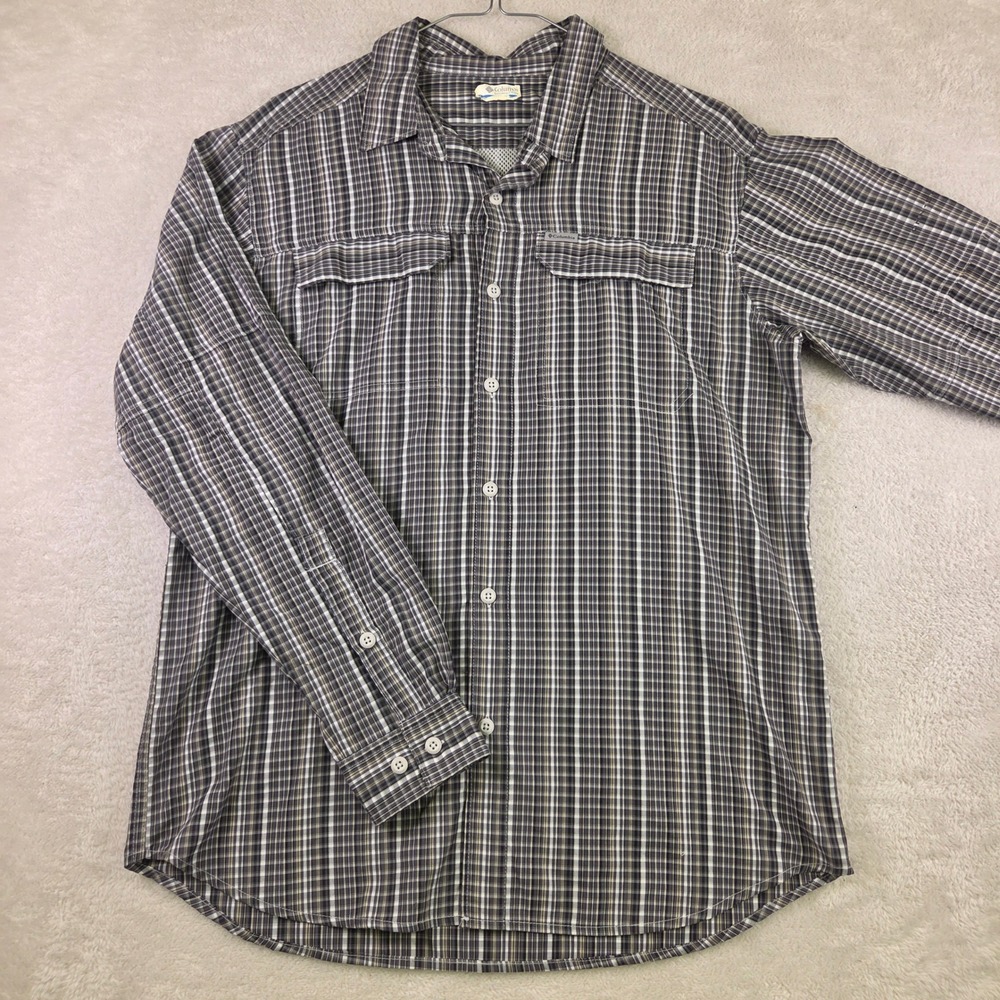 Columbia Mens Grey Plaid Omni-Shade Long Sleeve Hiking Shirt AO0649